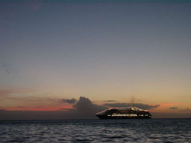 115 A cruise ship gliding by in the night