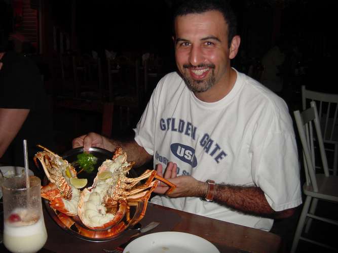 309 Dinner ashore... Paul and his little lobster